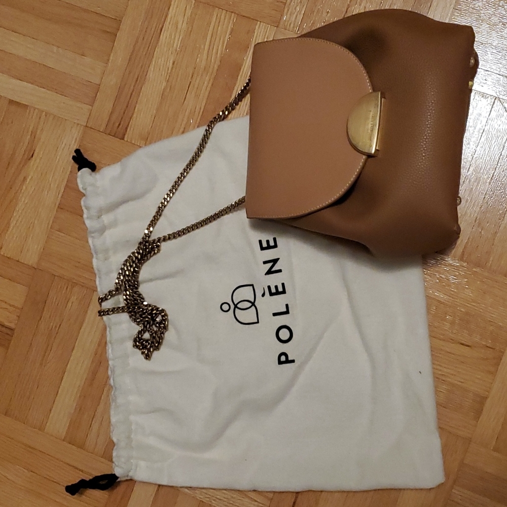 Polène Tan Crossbody Bag with Gold Chain